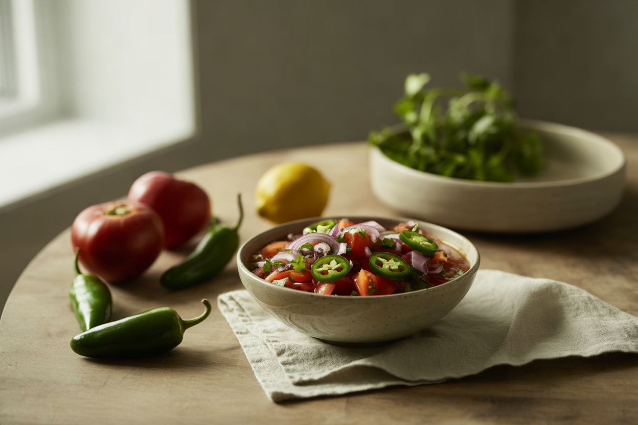 Raw tomato salsa with jalapeno and cilantro