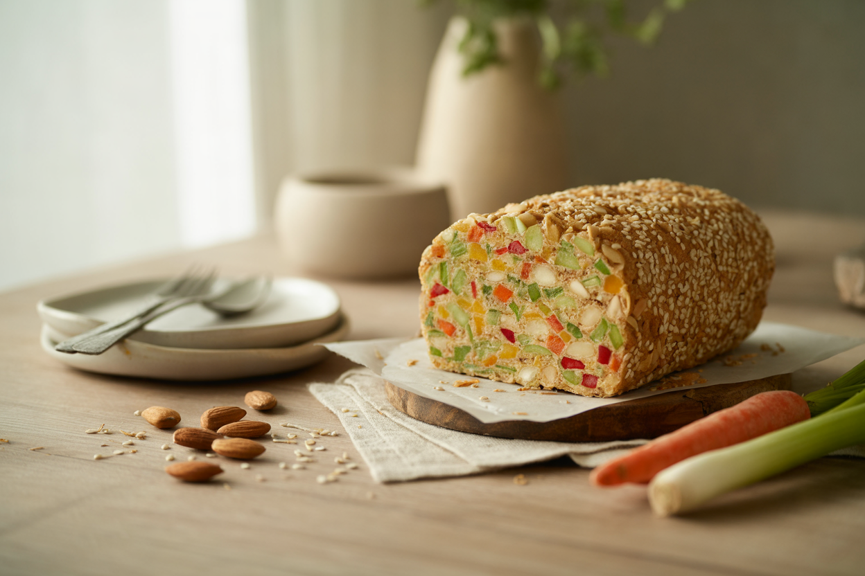 Raw sesame almond loaf with vegetables