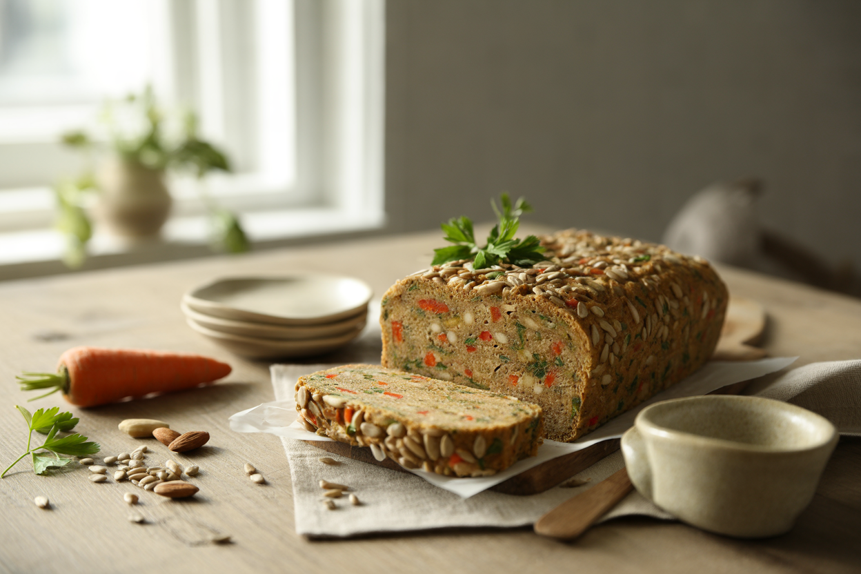 Raw sunflower seed loaf with carrot and parsley
