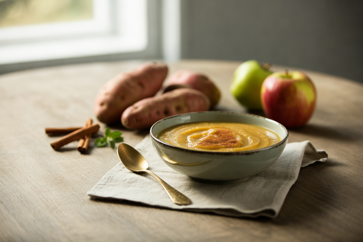 Holiday sweet potato apple soup with cinnamon