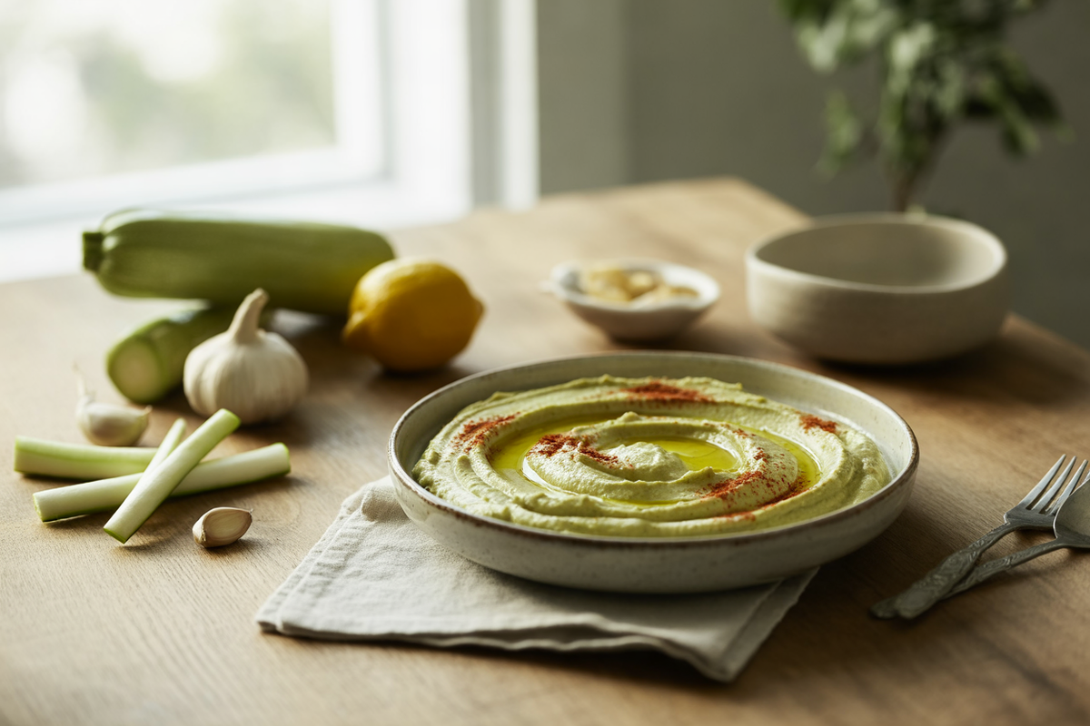 Raw zucchini hummus with paprika
