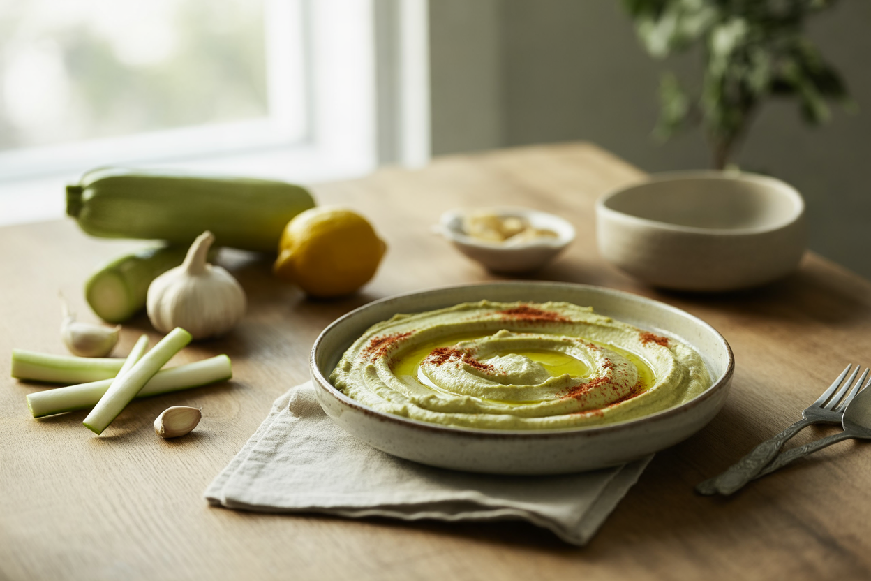 Raw zucchini hummus with paprika