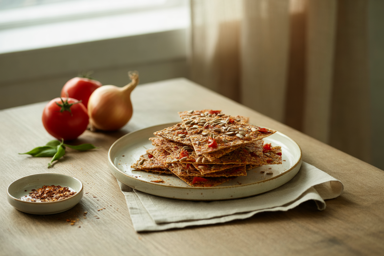 Red hot snackers tomato flax crackers