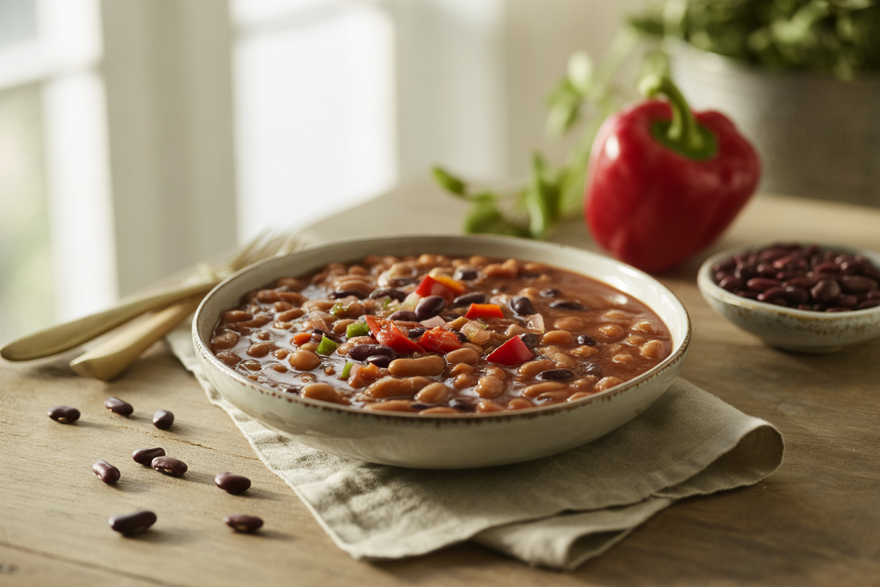 Ranch-style baked and kidney beans with red pepper