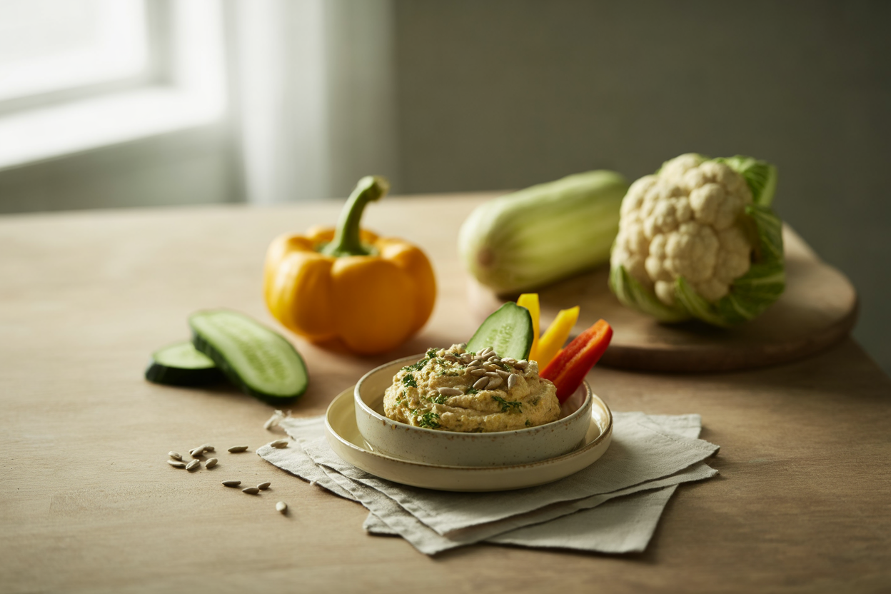 Raw vegetable pate with cauliflower and sunflower seeds