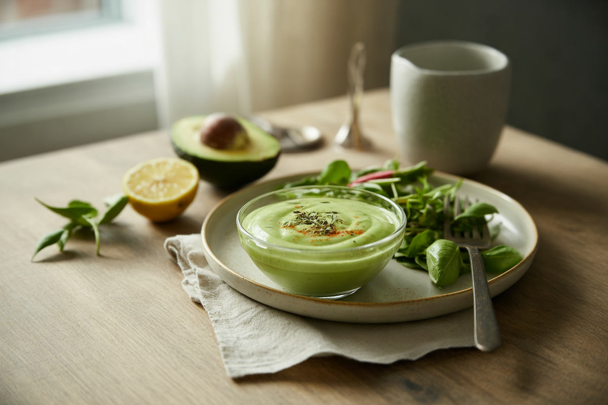 Creamy avocado lemon dressing with herbs