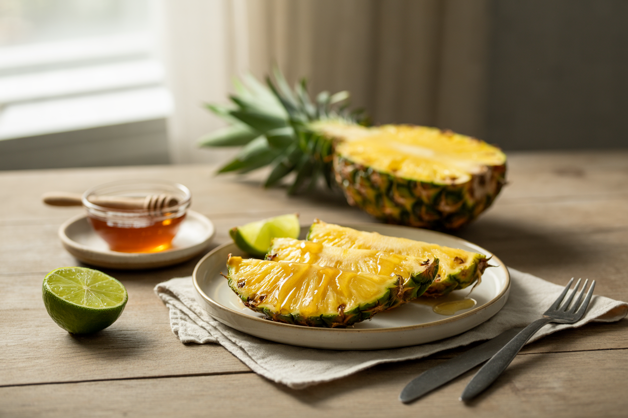 Grilled pineapple wedges with lime and honey
