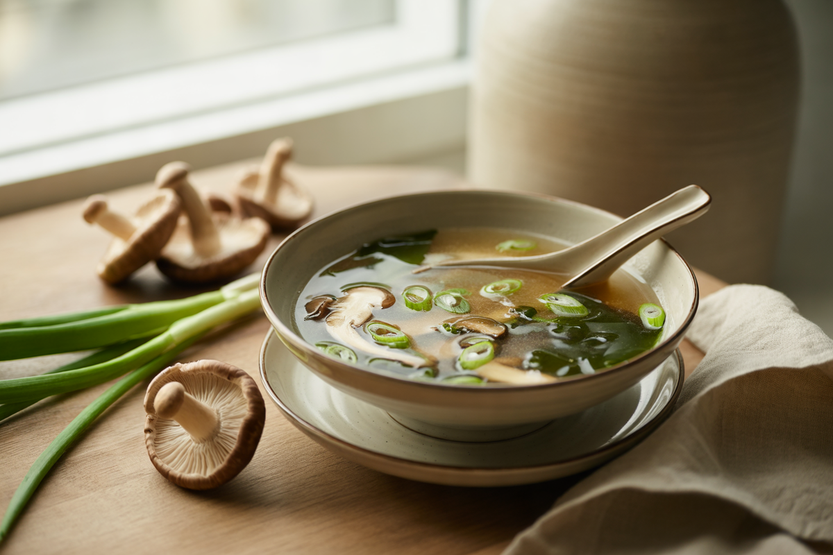 Shiitake mushroom miso soup with scallions