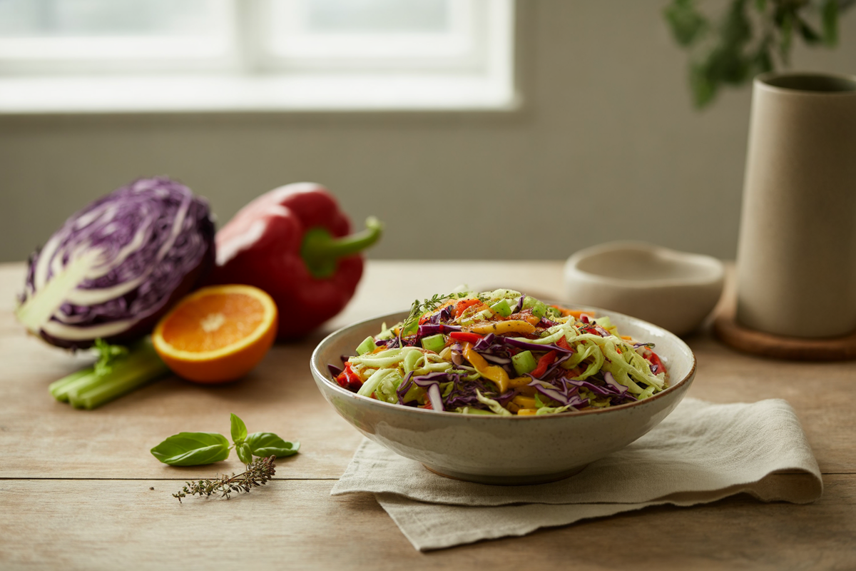 Herb slaw with cabbage, red pepper and celery