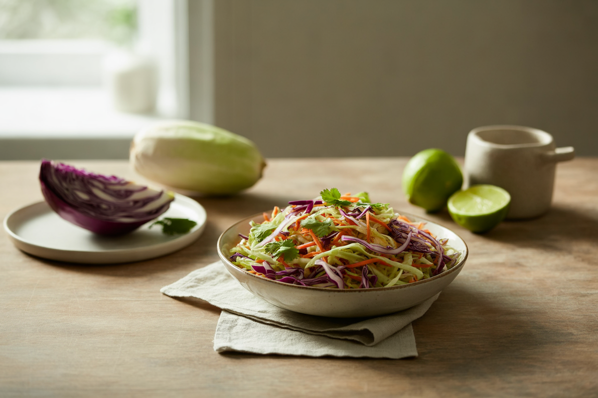 South of the border slaw with red and green cabbage, jicama and cilantro