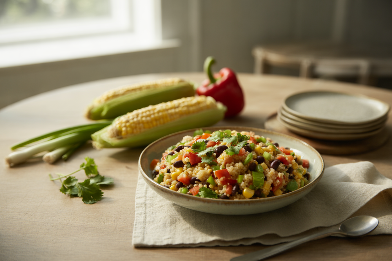 Southwest couscous salad with black beans, corn and cilantro
