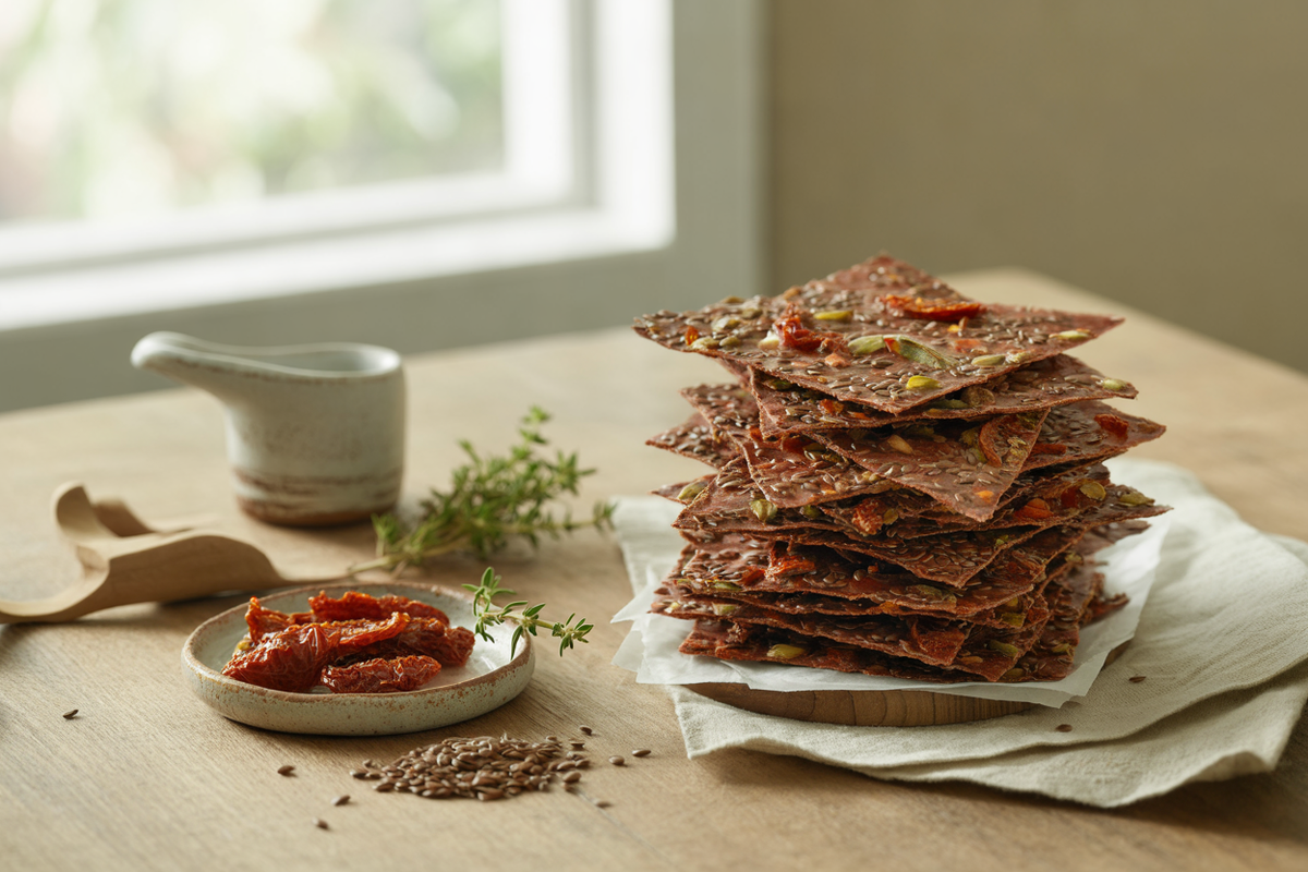 Sun-dried tomato flax seed crackers