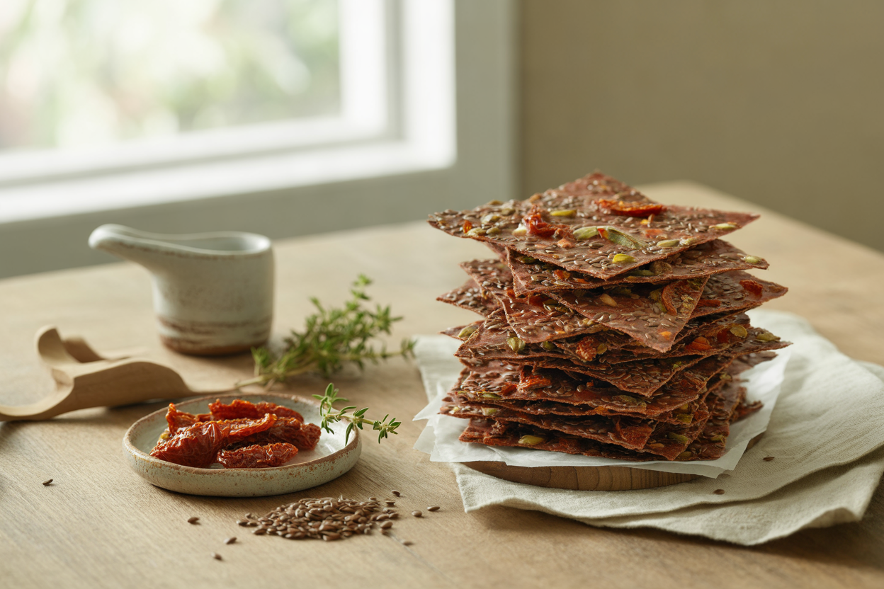 Sun-dried tomato flax seed crackers