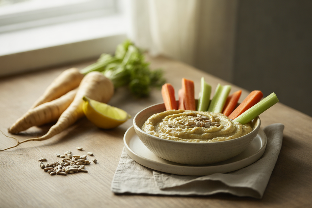 Sunflower seed and parsnip veggie dip