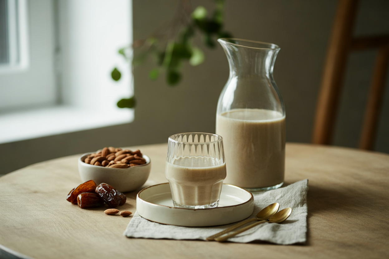 Sweet almond milk made with almonds and dates