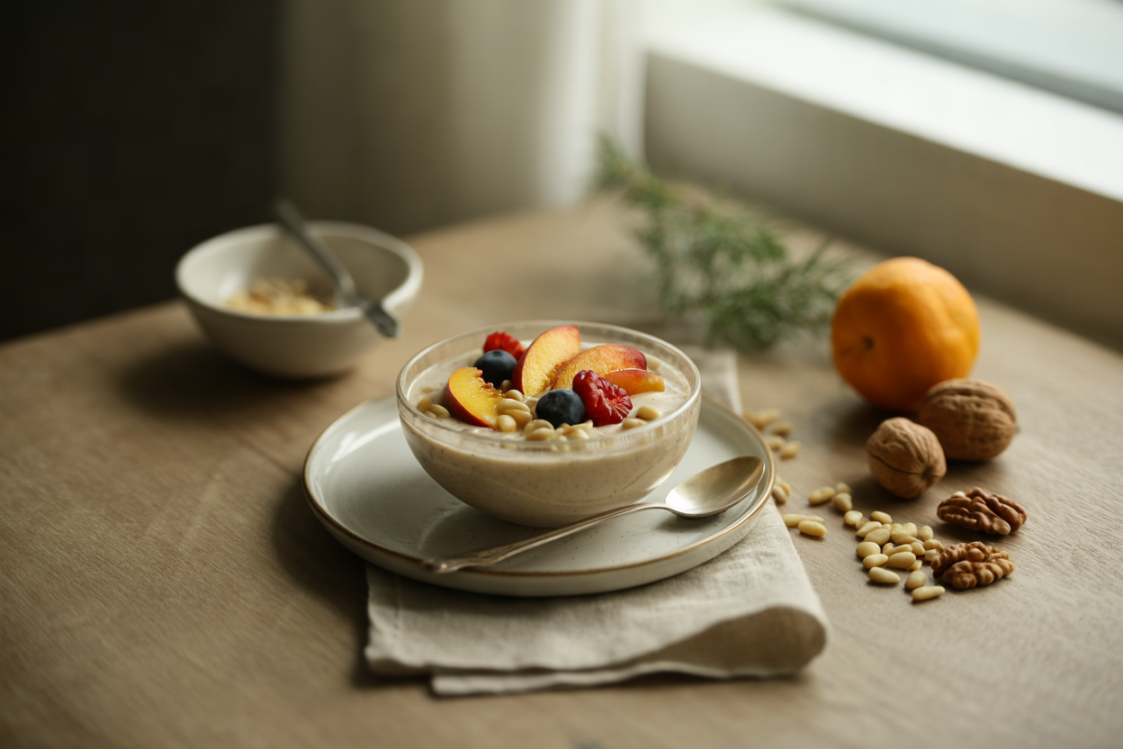 Sweet dream nut cream over fresh fruit