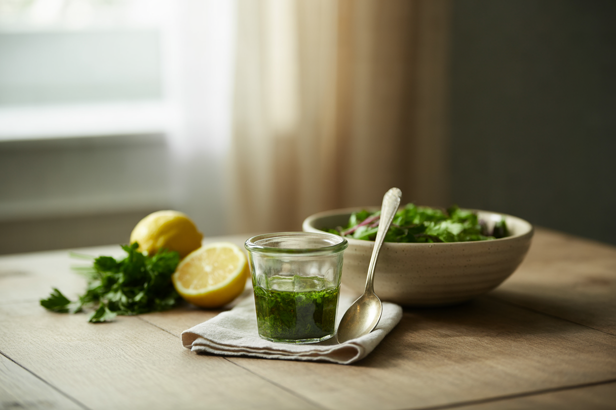 Tangy parsley lemon dressing with salad
