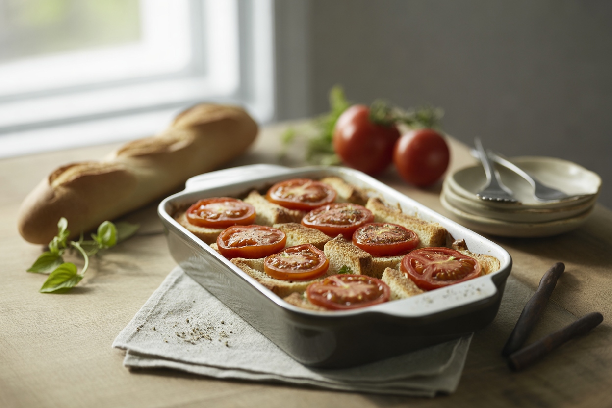 Tomato and bread cube casserole