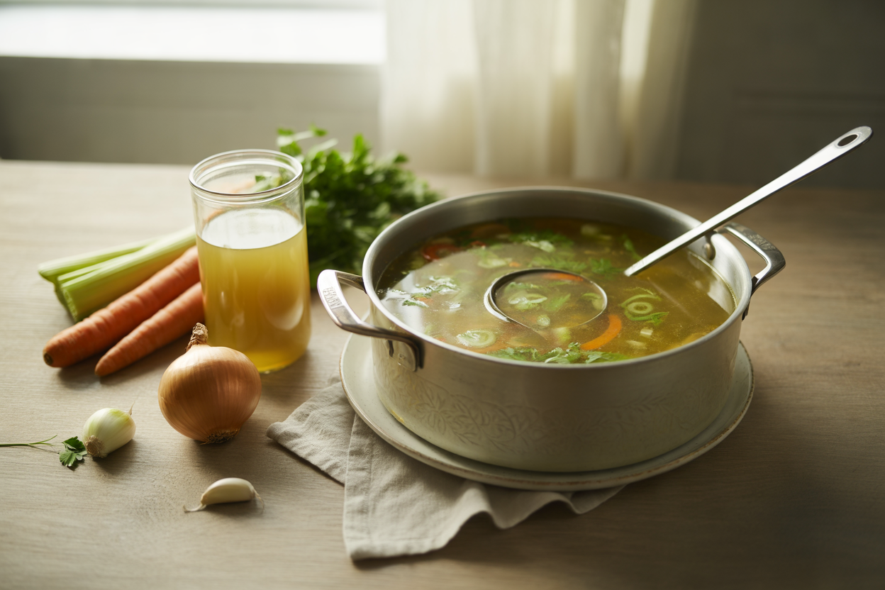 Homemade vegetable soup stock