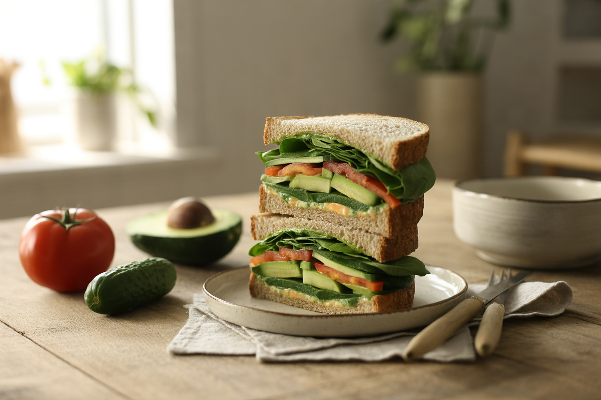 Whole grain veggie sandwiches with avocado