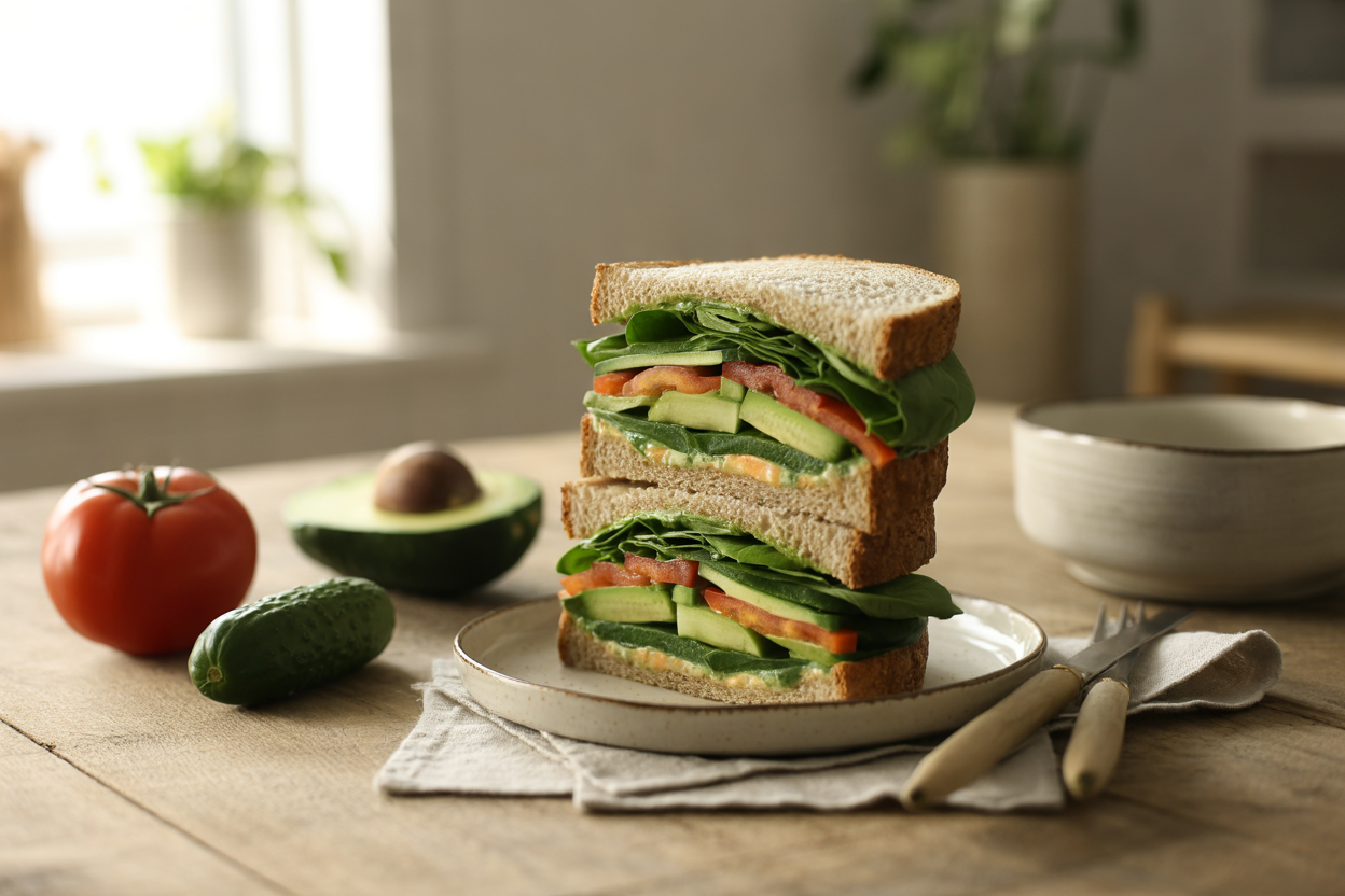 Whole grain veggie sandwiches with avocado
