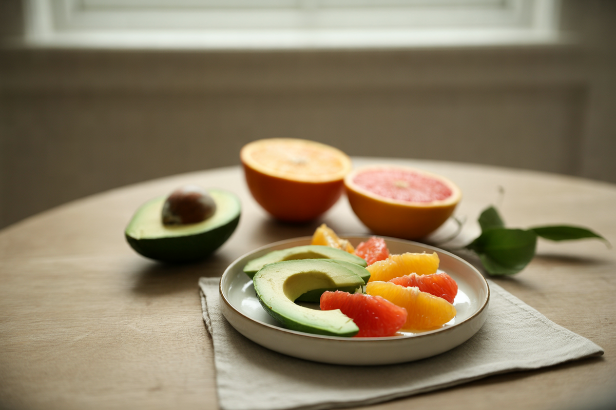 Citrus avocado salad with orange and grapefruit