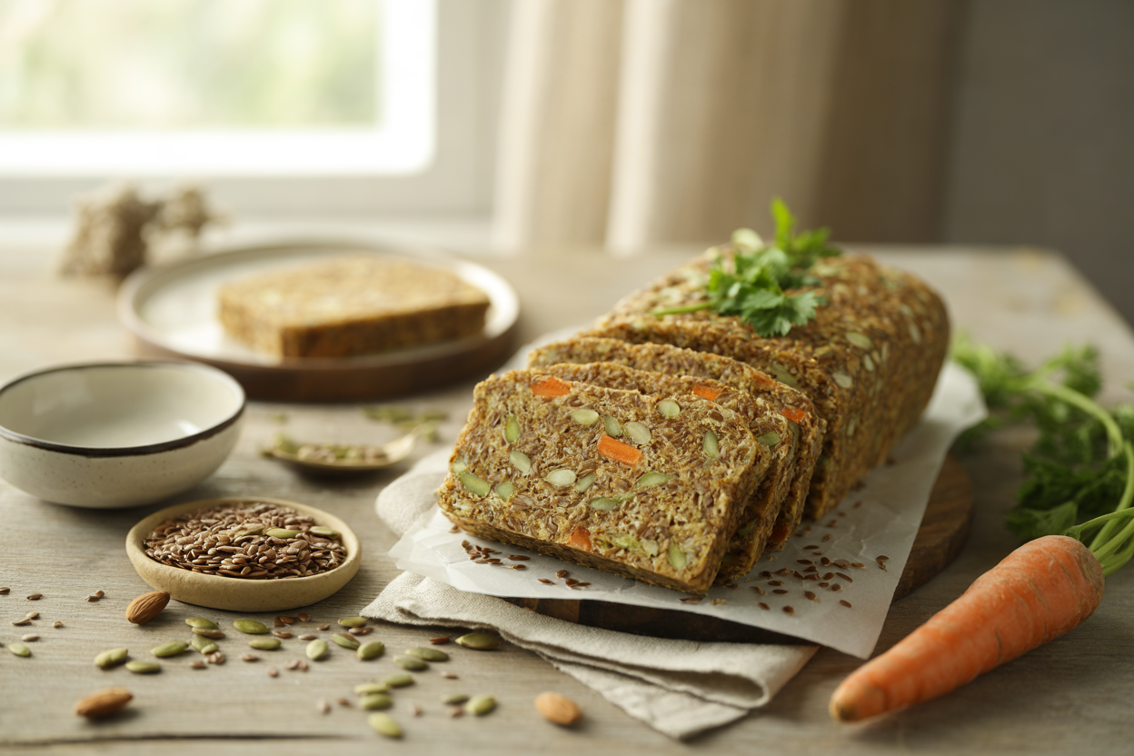 Raw flax seed and vegetable dinner loaf