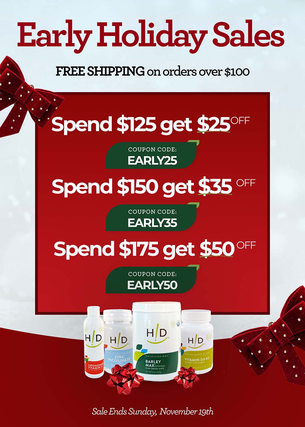 Early Holiday Sales special pricing on vegan plant-based supplements