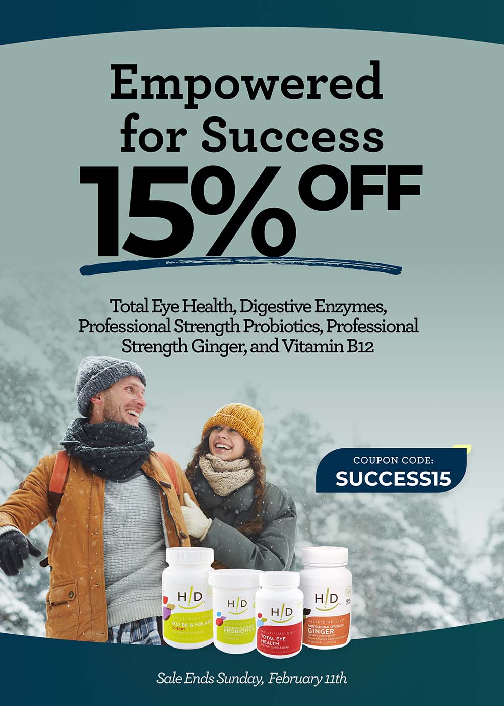 happy couple in the snow - supplement sale