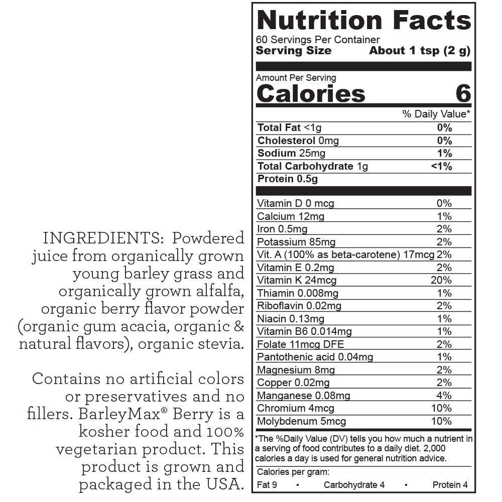 Berry flavored BarleyMax Ingredients