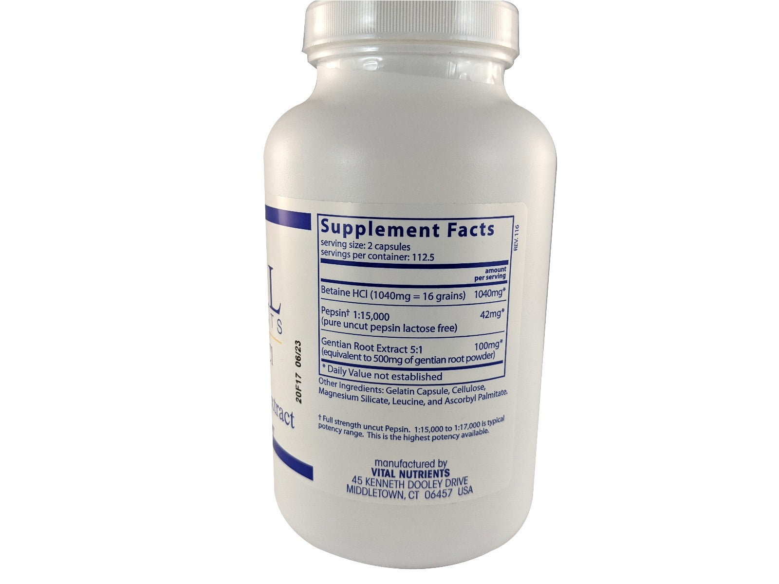 Hallelujah Diet - Betaine HCL Pepsin & Gentian Root