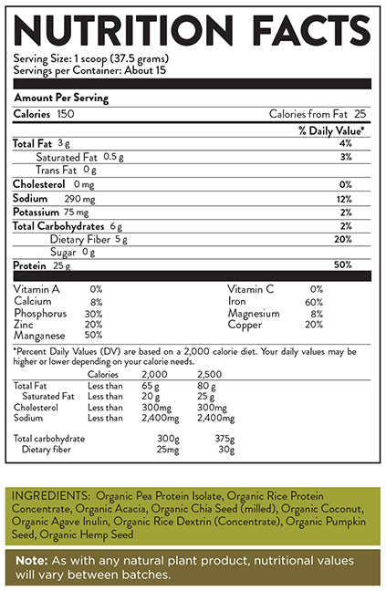 Organic Essential Protein Pure Flavor Nutrition Facts