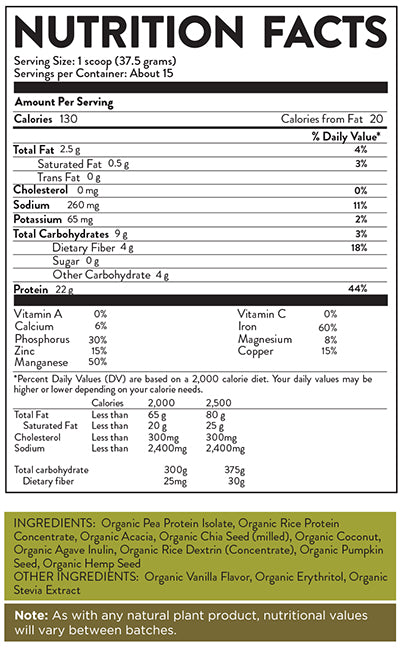 Organic Essential Protein Sweet Vanilla Flavor Nutrition Facts